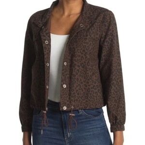 Sanctuary Brown Black Animal Print Long Sleeve Lightweight Jacket Size Medium